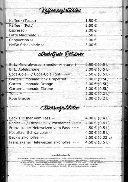 Speisekarte Waggon Großräschen, Imbiss, Burger, Pommes, Getränke, Snacks, gemütliche Atmosphäre
